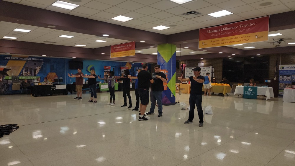 District employees exercising at the Healthy YOU! Kick off- event 