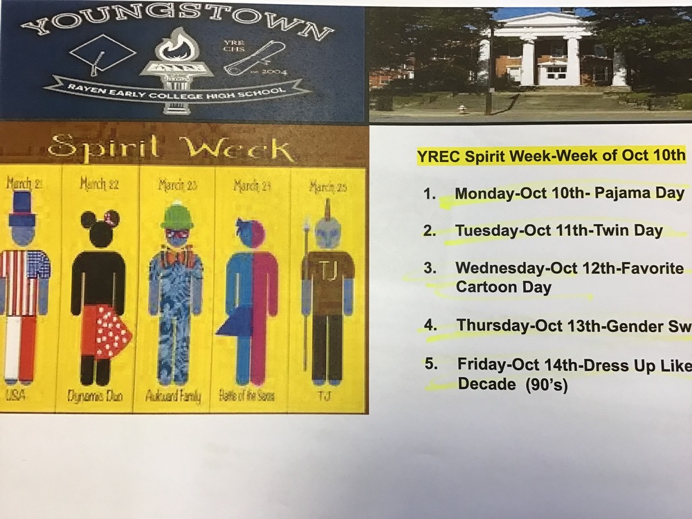 YREC Spirit Week - Week of October 10 - 15, 2022