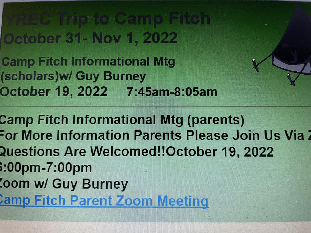YREC Trip to Camp Fitch   October 31- Nov 1, 2022