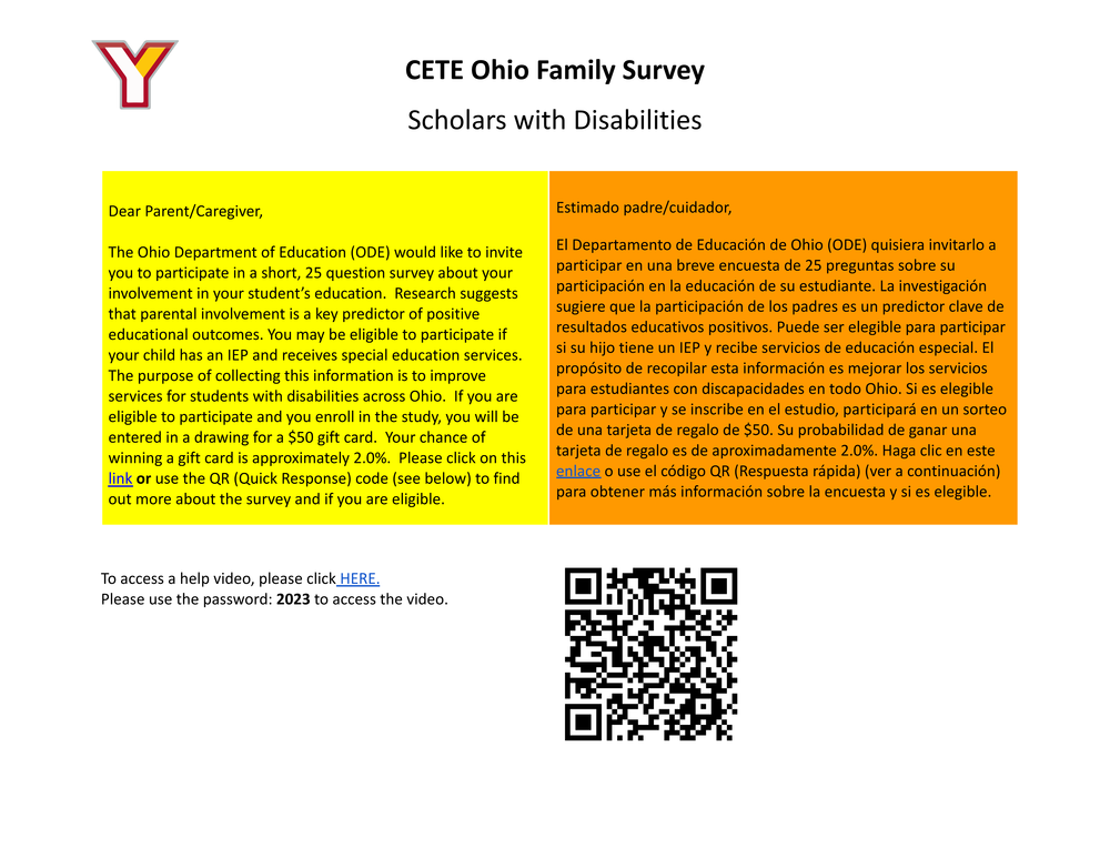​ODE Student with Disabilities Survey Letter with QR code