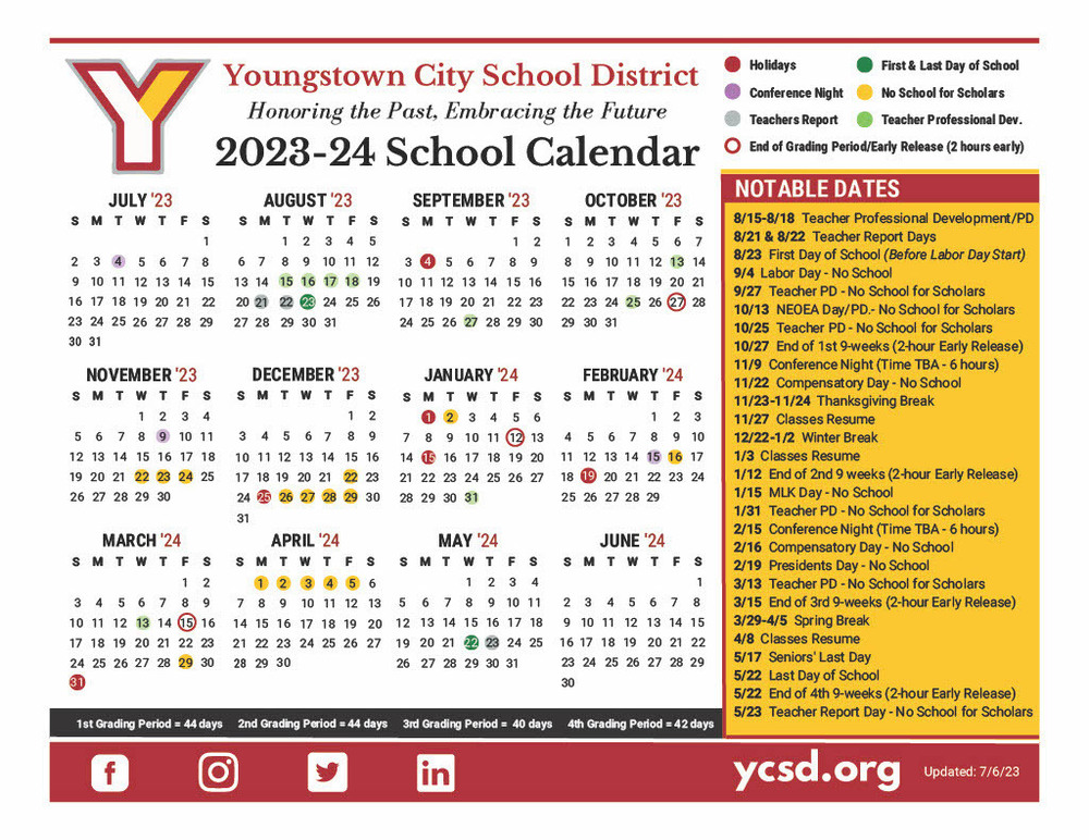 2023-2024 YCSD School Calendar