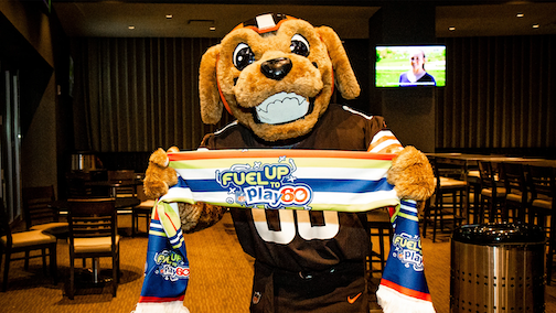 Cleveland Browns mascot, Chomps, supporting the Fuel Up to Play 60​ program